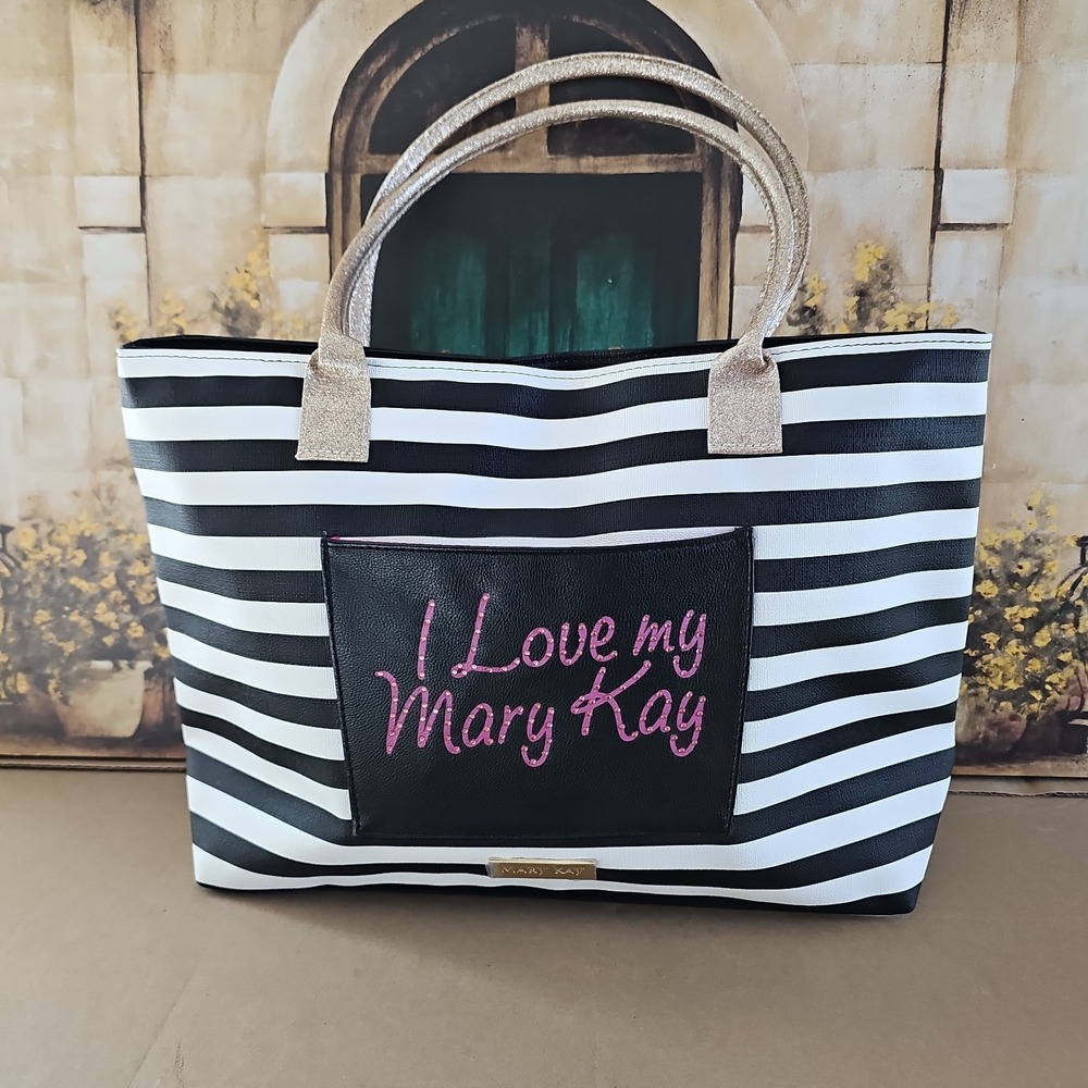 Mary Kay, zipupā handbag &button clutch, black and white, gold sparkling accents